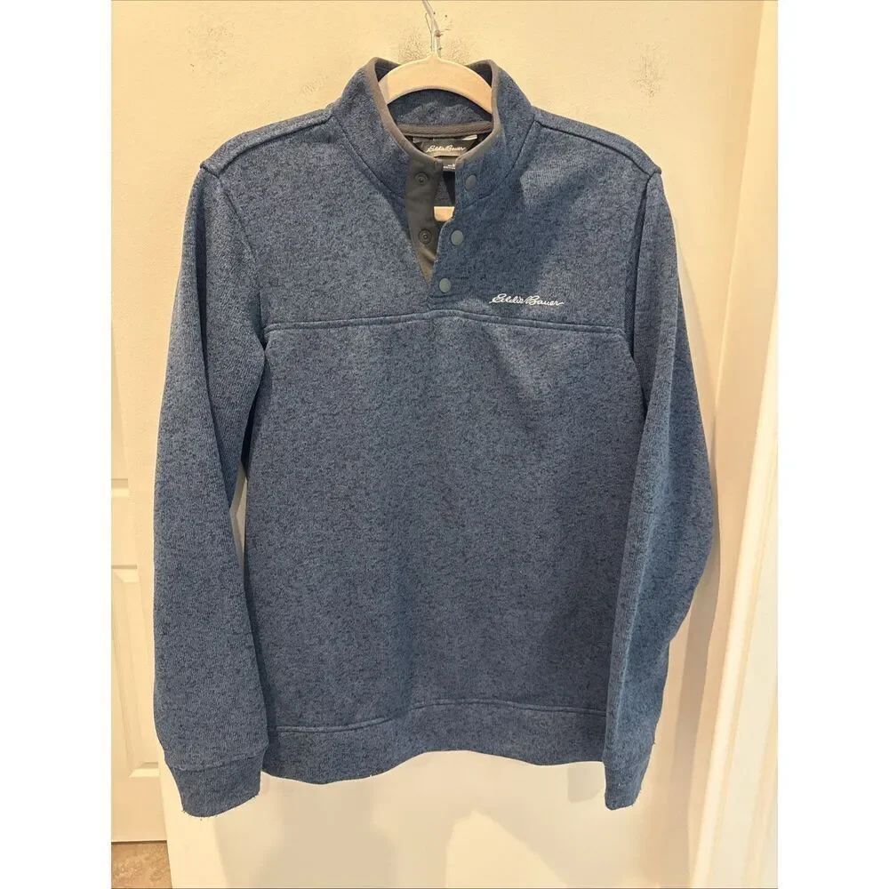 Eddie Bauer Radiator Fleece Mens Snapbuttons Mockneck Blue Size Medium